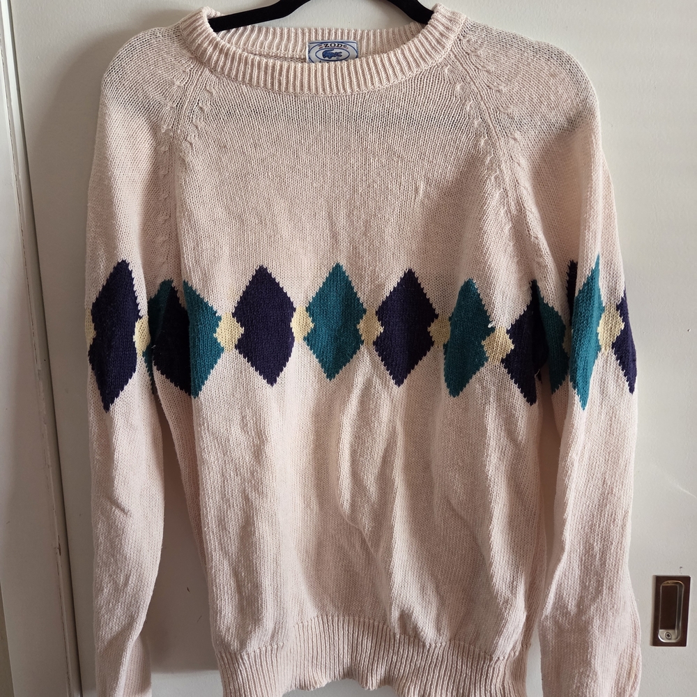 80s Vintage IZOD/Lacoste Pink Argyle Sweater Sz Xl Cotton/linen Blend
